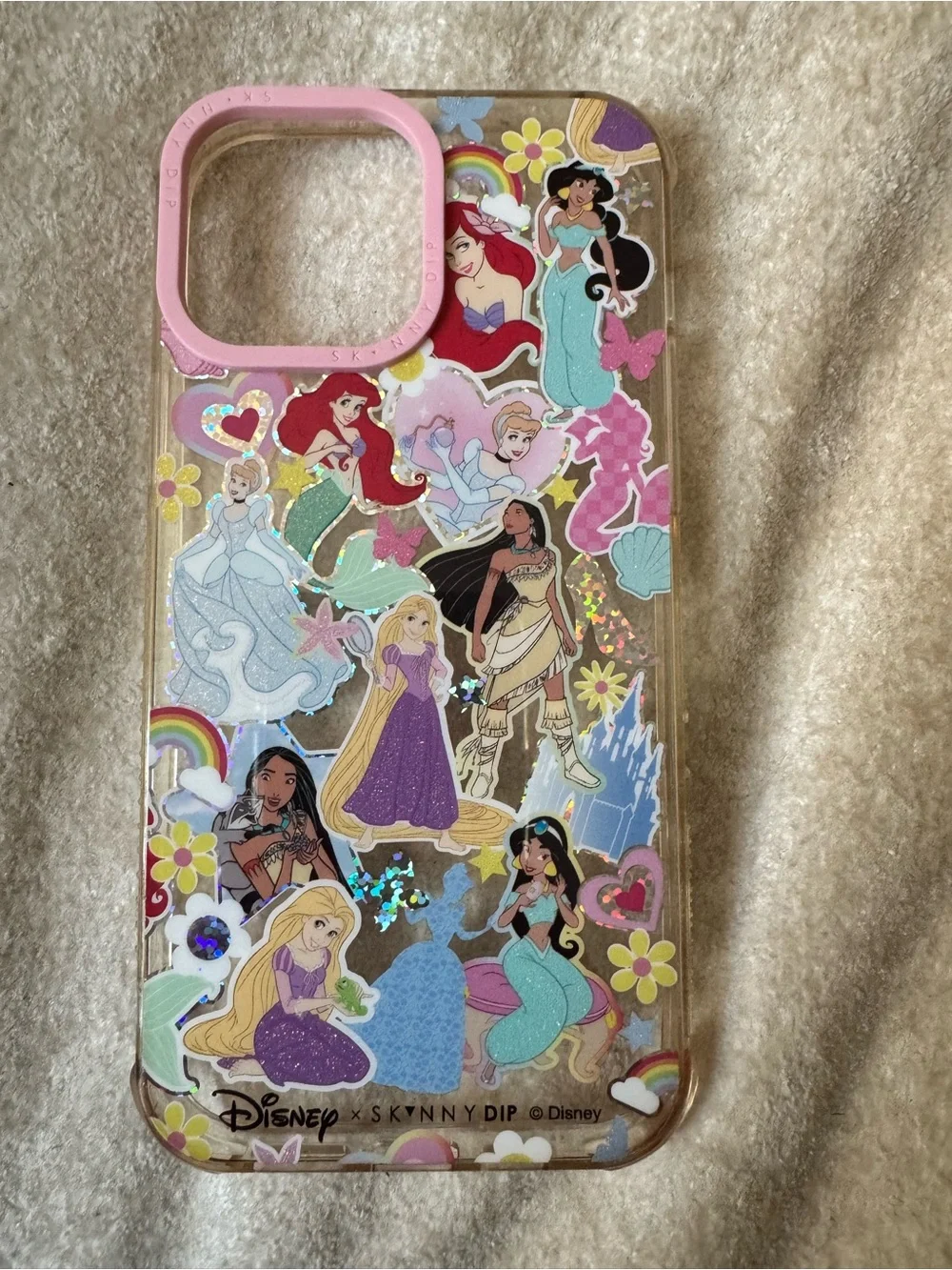 Disney Pink Accented Clear Case with Rainbow Princess Stickers